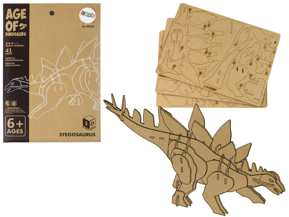 Dřevěné 3D puzzle Stegosaurus – vzdělávací stavebnice 41 dílů