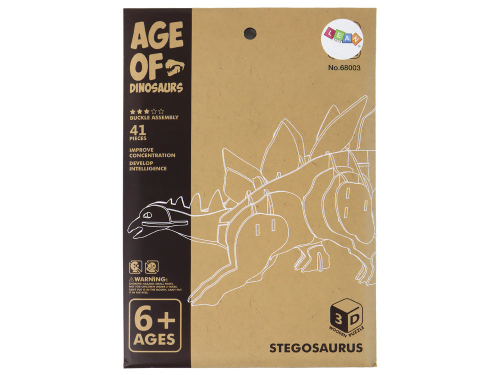 Dřevěné 3D puzzle Stegosaurus – vzdělávací stavebnice 41 dílů