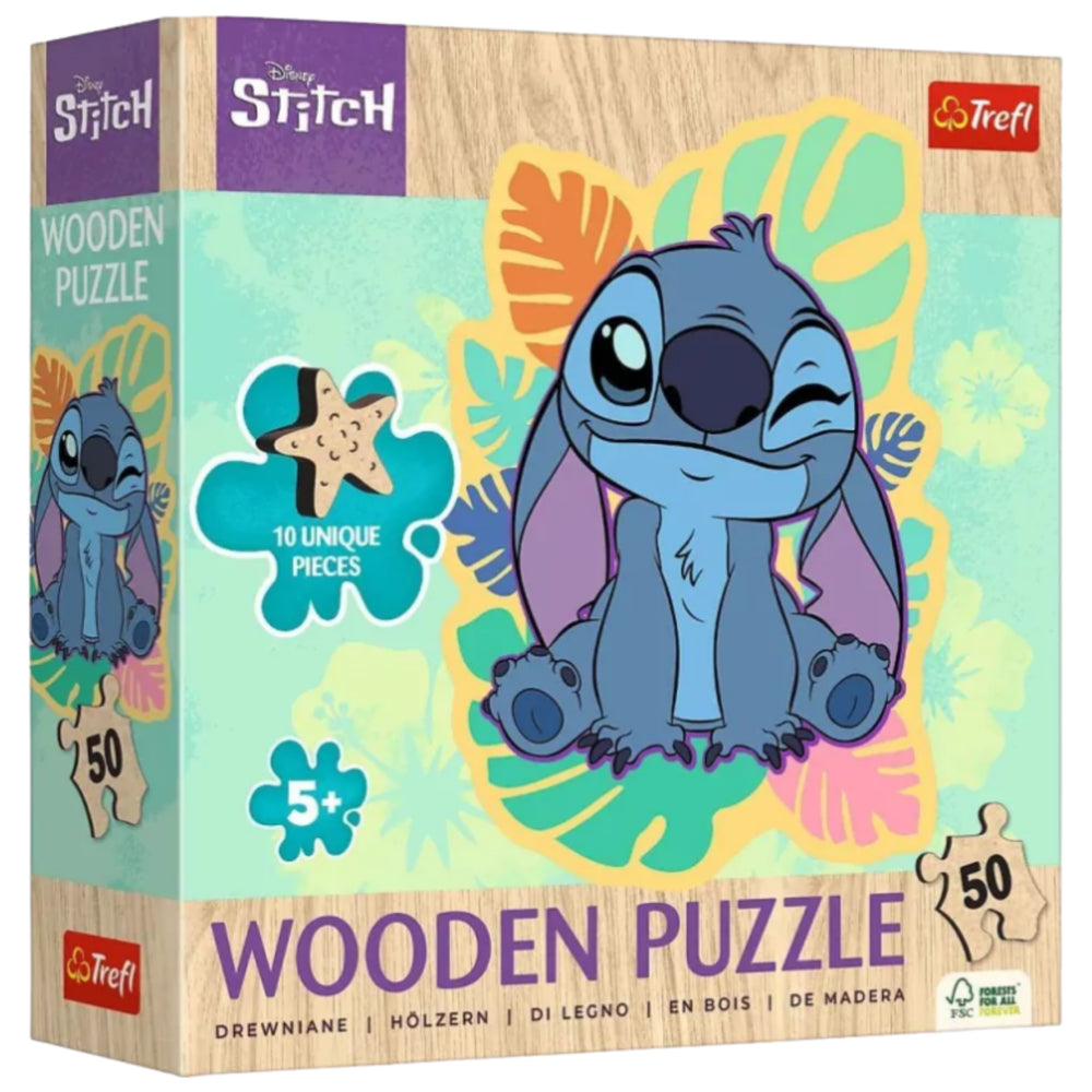 Dřevěné konturové puzzle 50 dílků Disney Lilo & Stitch – Trefl