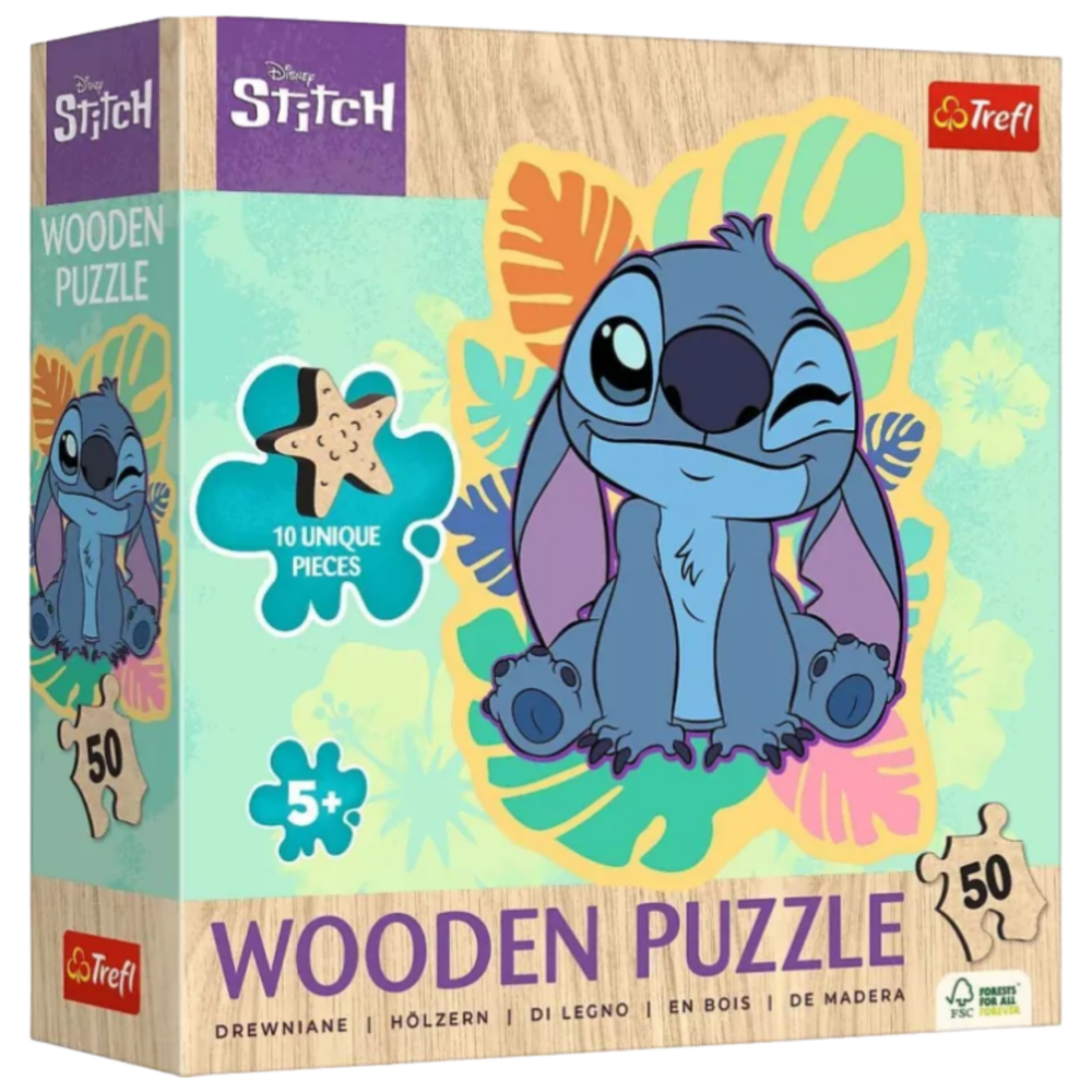 Dřevěné konturové puzzle 50 dílků Disney Lilo & Stitch – Trefl