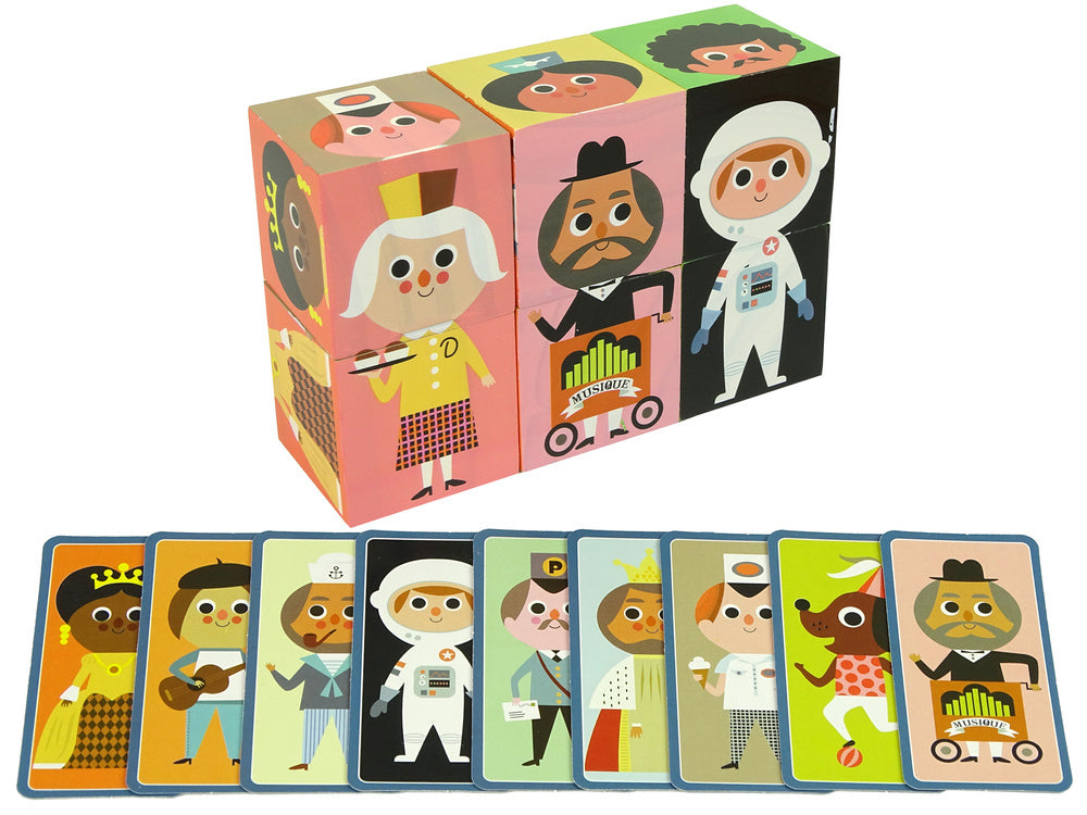 Dřevěné kostky puzzle postavy 6 dílů s kartami barevné