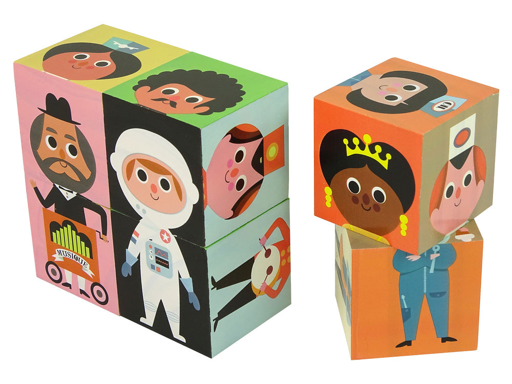 Dřevěné kostky puzzle postavy 6 dílů s kartami barevné