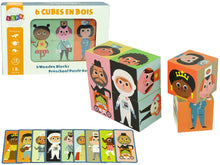 Dřevěné kostky puzzle postavy 6 dílů s kartami barevné
