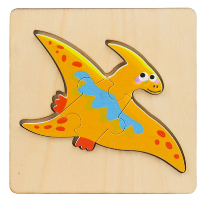 Dřevěné puzzle Dinosauři 11x11 cm barevné