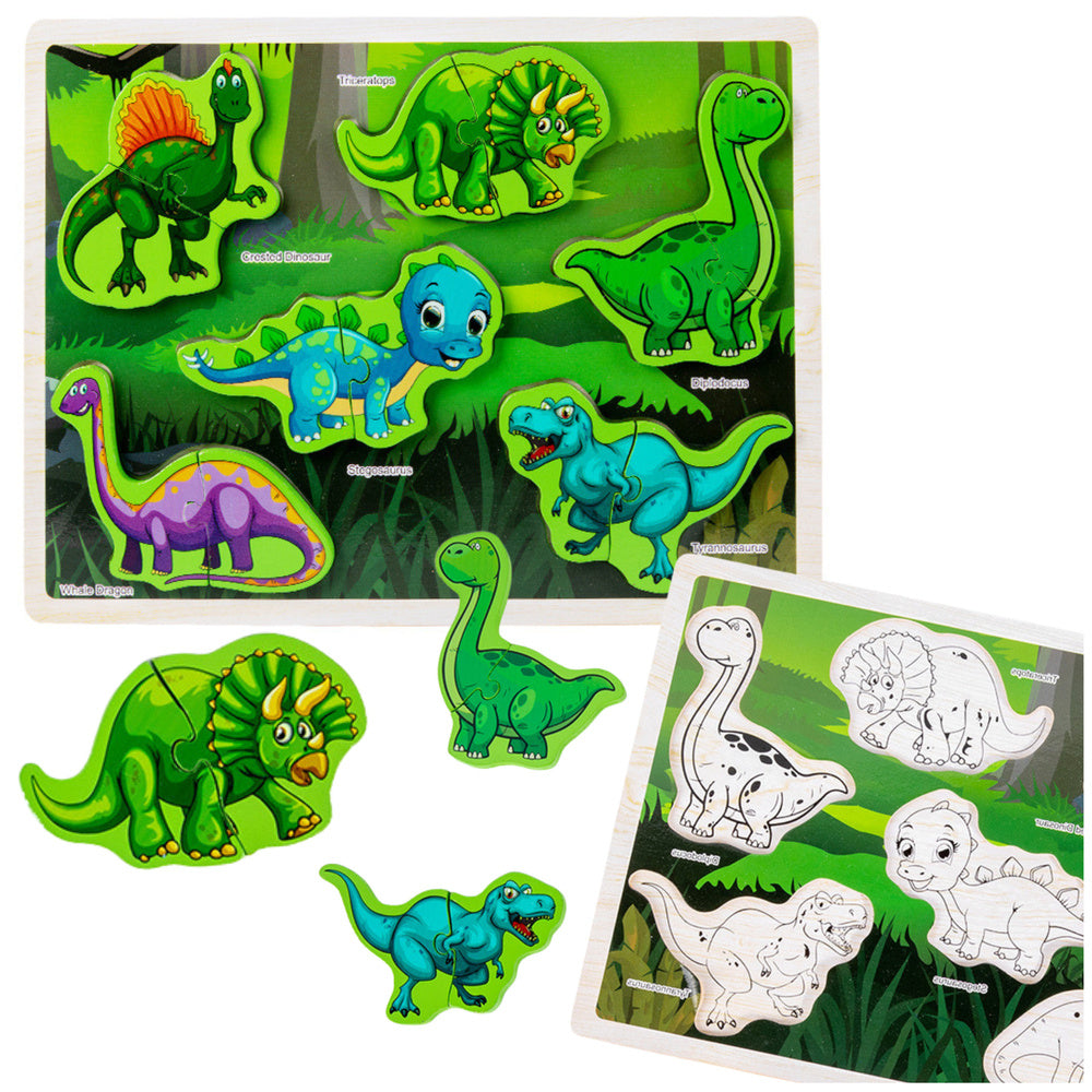 Dřevěné puzzle Dinosauři 12 dílků s anglickými názvy