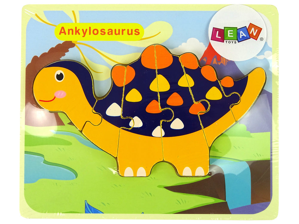Dřevěné puzzle dinosauři Triceratops Ankylosaurus oranžové