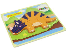 Dřevěné puzzle dinosauři Triceratops Ankylosaurus oranžové