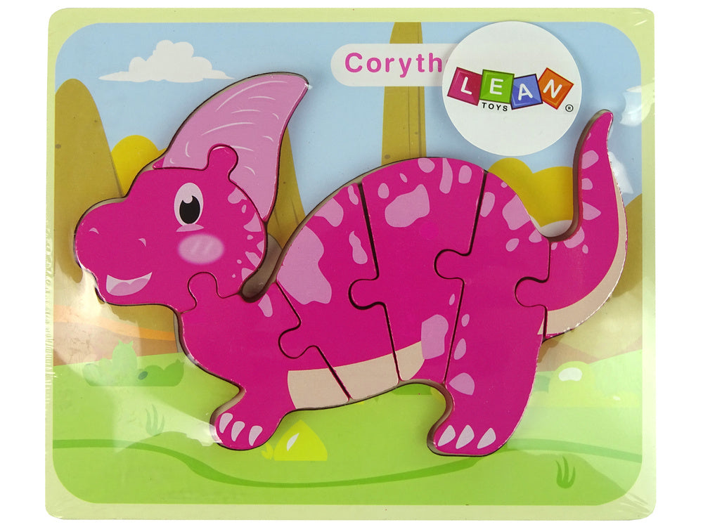 Dřevěné puzzle dinosaurus Corythosaurus růžový Spinosaurus fialový