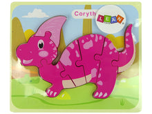 Dřevěné puzzle dinosaurus Corythosaurus růžový Spinosaurus fialový