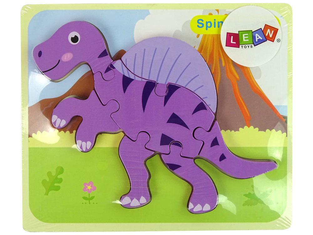 Dřevěné puzzle dinosaurus Corythosaurus růžový Spinosaurus fialový