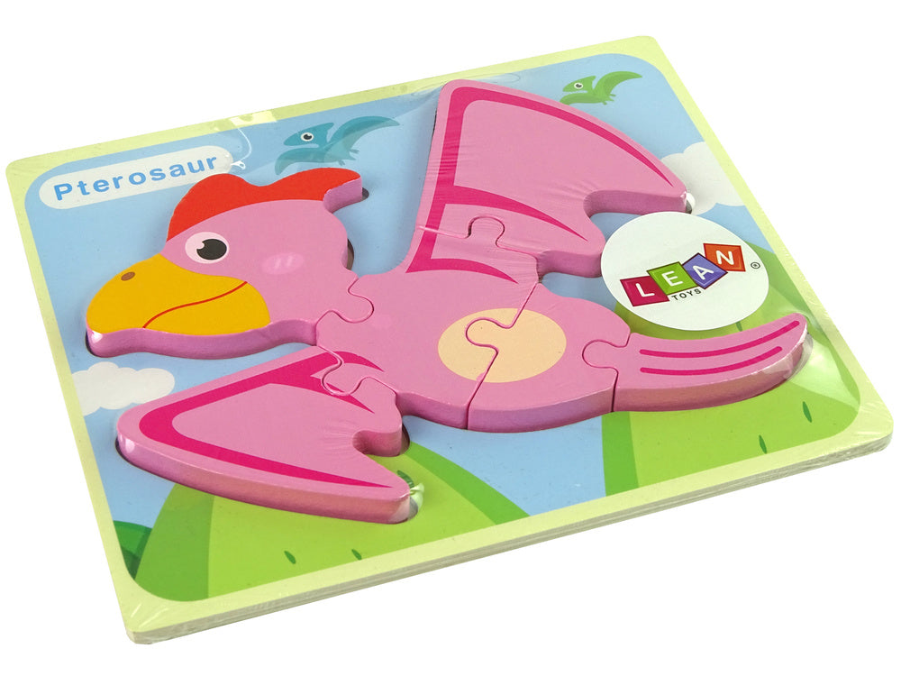 Dřevěné puzzle dinosaurus pterodaktyl růžový pliosaur modrý