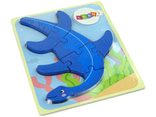 Dřevěné puzzle dinosaurus pterodaktyl růžový pliosaur modrý