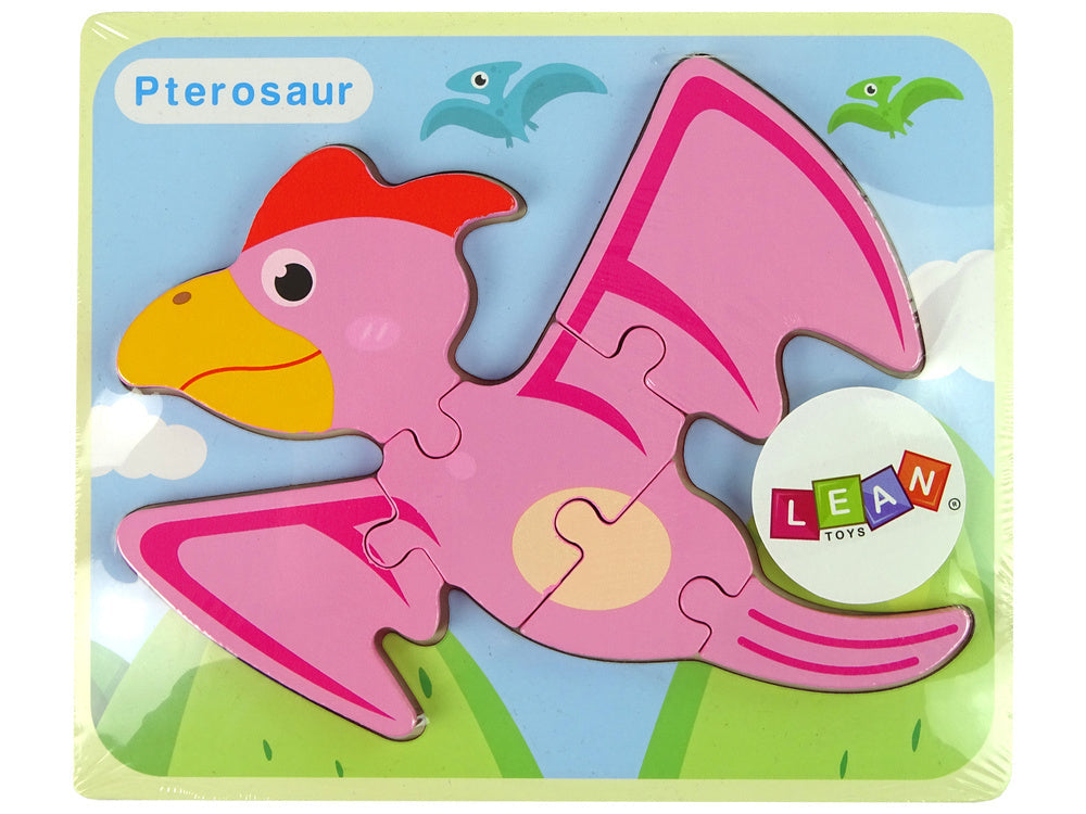 Dřevěné puzzle dinosaurus pterodaktyl růžový pliosaur modrý