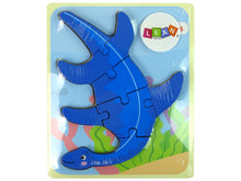 Dřevěné puzzle dinosaurus pterodaktyl růžový pliosaur modrý