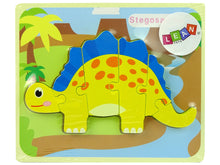 Dřevěné puzzle dinosaurus Stegosaurus Oviraptor žluté