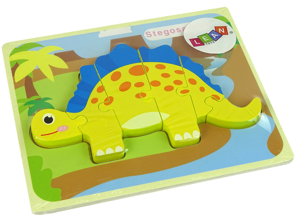 Dřevěné puzzle dinosaurus Stegosaurus Oviraptor žluté