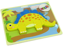 Dřevěné puzzle dinosaurus Stegosaurus Oviraptor žluté