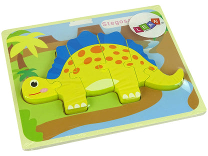 Dřevěné puzzle dinosaurus Stegosaurus Oviraptor žluté