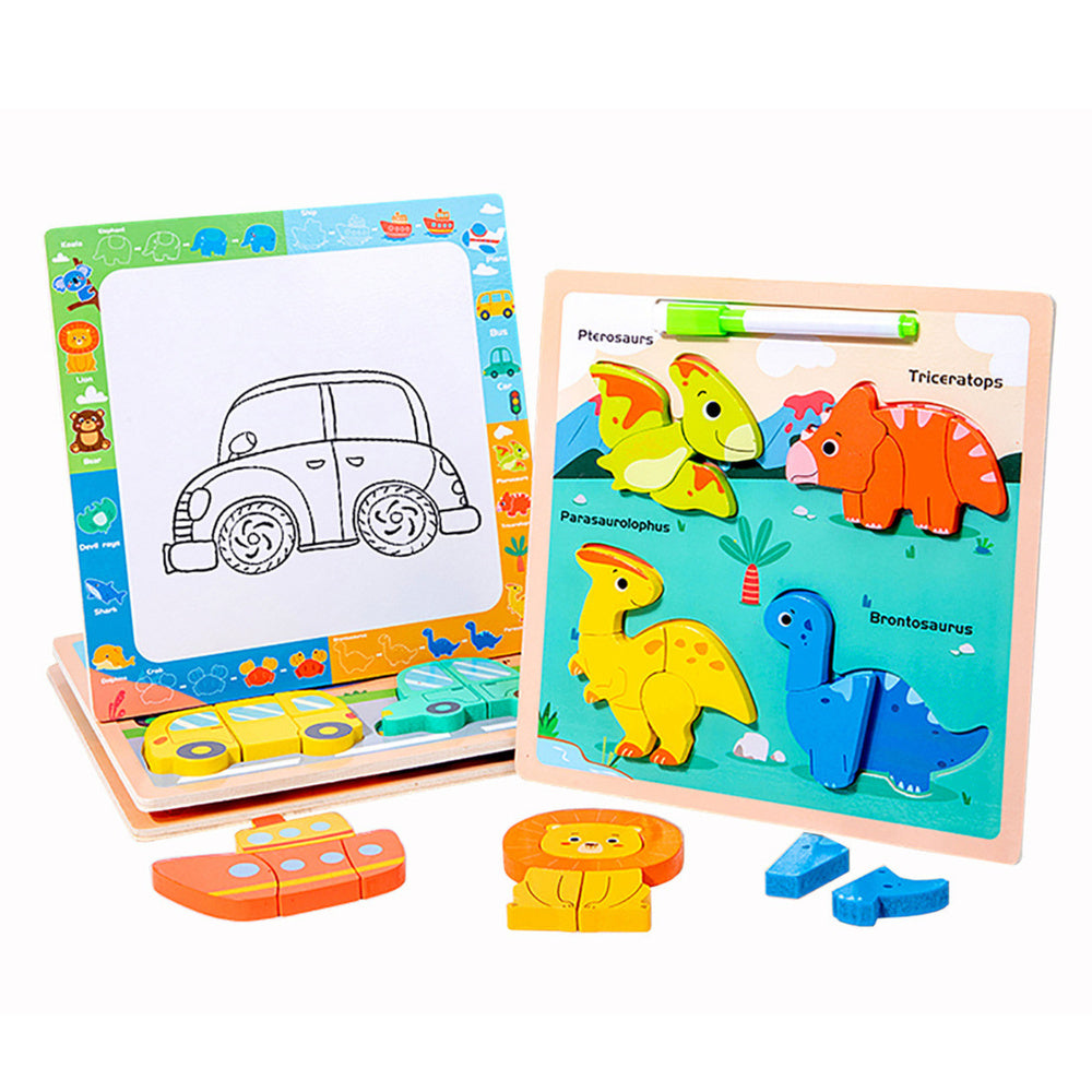 Dřevěné puzzle dinozauři 2v1 s magnetickou kreslicí tabulkou