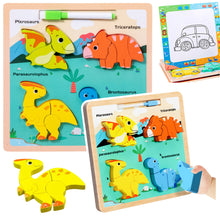 Dřevěné puzzle dinozauři 2v1 s magnetickou kreslicí tabulkou