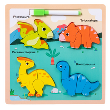 Dřevěné puzzle dinozauři 2v1 s magnetickou kreslicí tabulkou