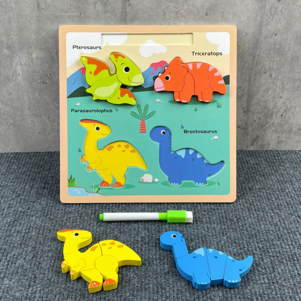 Dřevěné puzzle dinozauři 2v1 s magnetickou kreslicí tabulkou