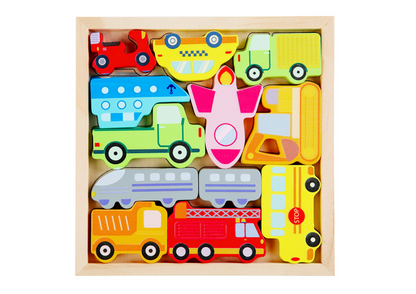Dřevěné puzzle dopravní prostředky – autobus taxi 11 dílků