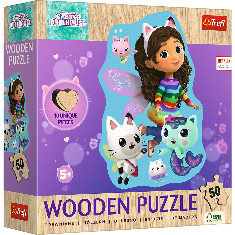Dřevěné puzzle konturové 50 dílků Veselá Gabby – Trefl