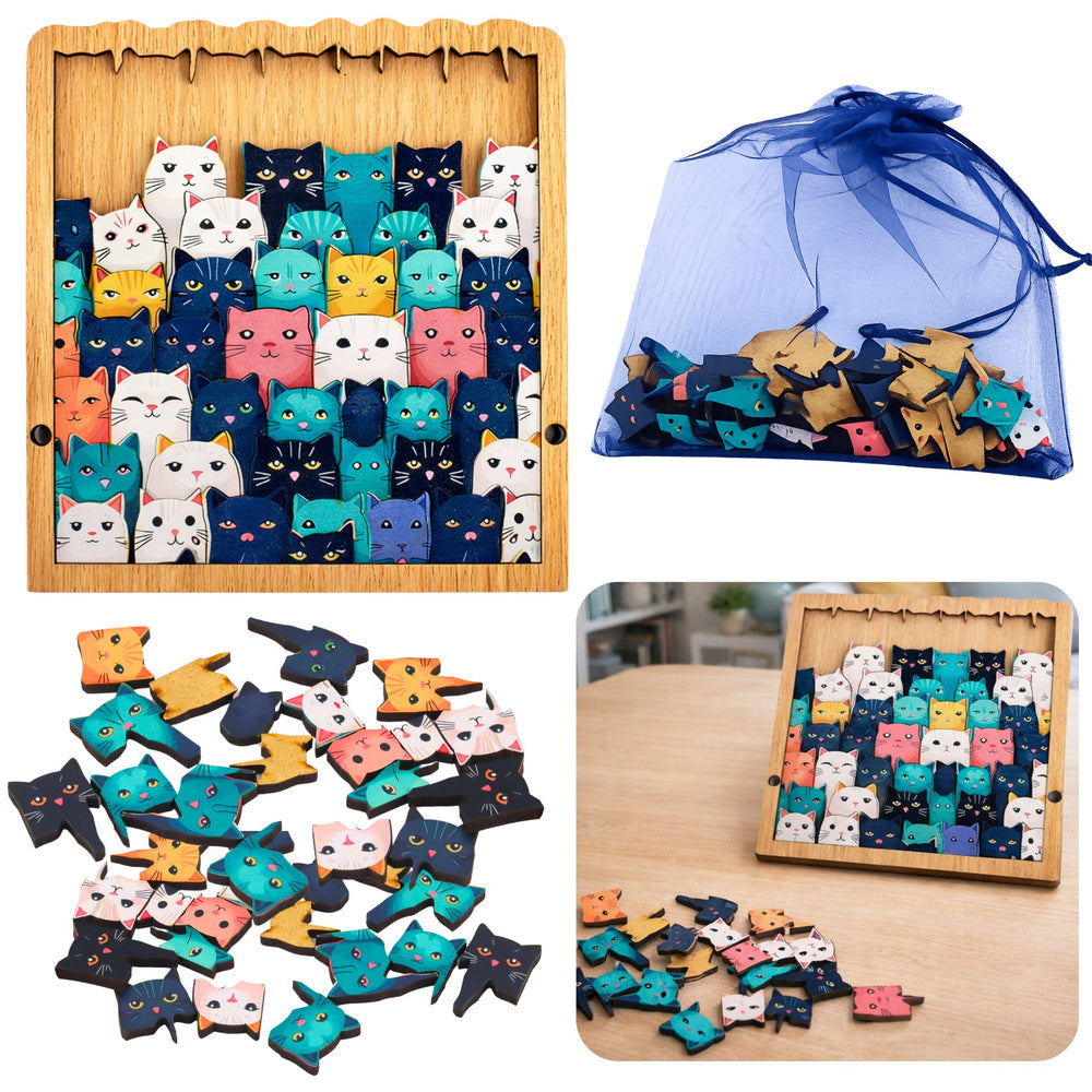 Dřevěné puzzle Koťátka 62 dílků s rámečkem a pytlíčkem