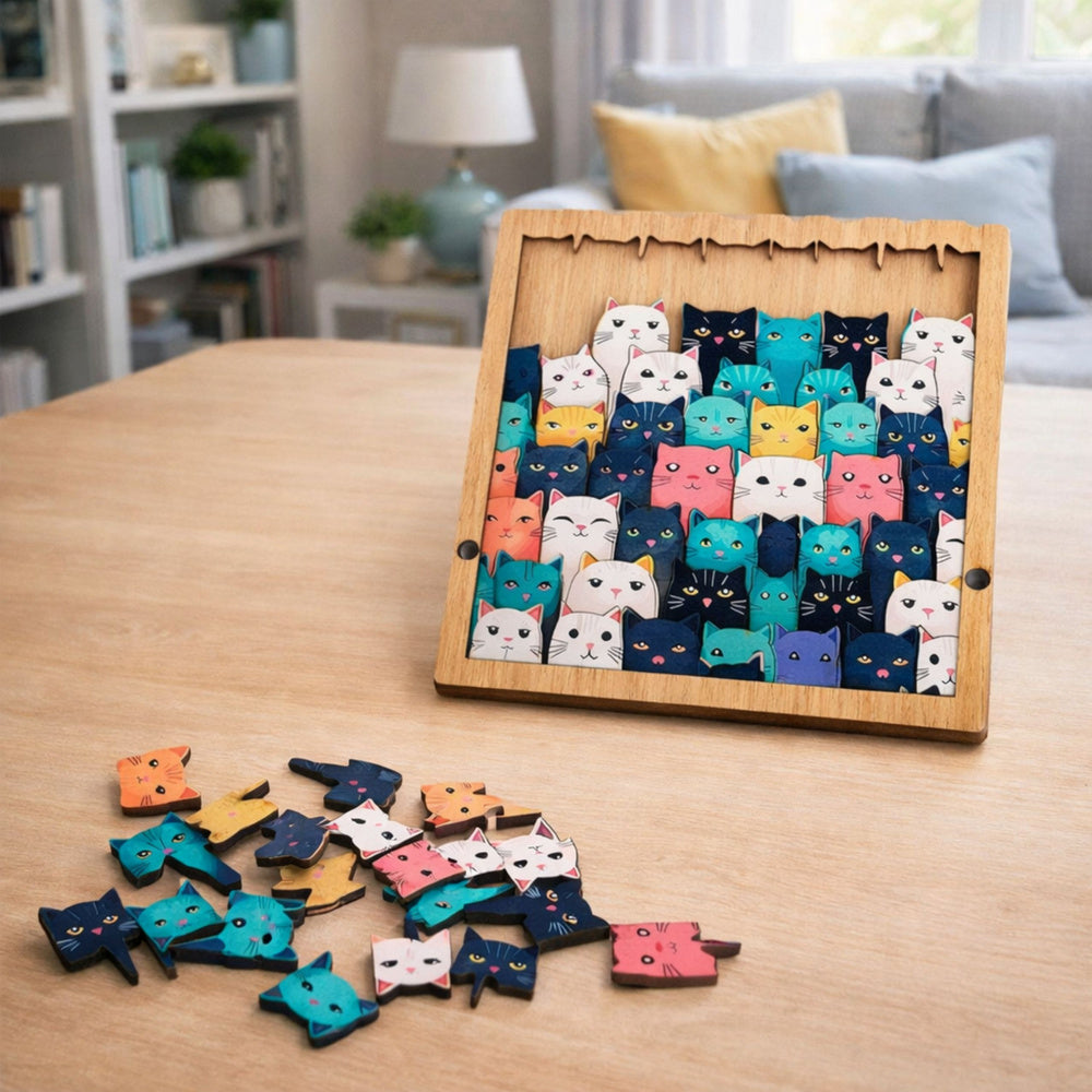 Dřevěné puzzle Koťátka 62 dílků s rámečkem a pytlíčkem