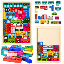 Dřevěné puzzle logická skladačka s vozidly 23 dílků