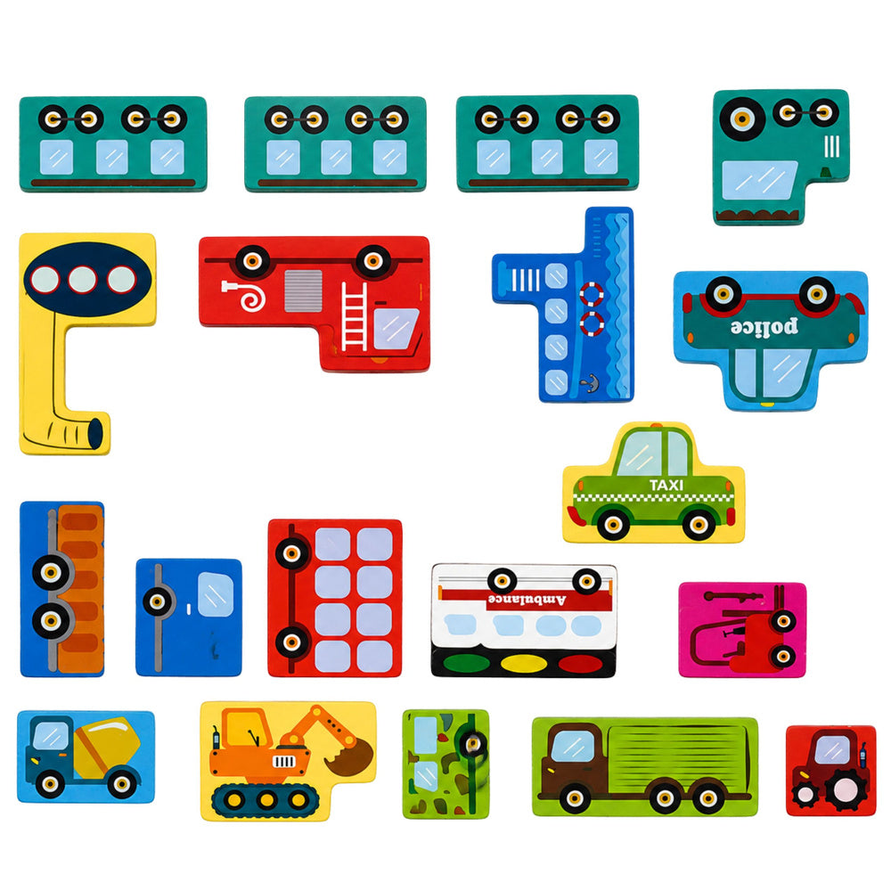 Dřevěné puzzle logická skladačka s vozidly 23 dílků