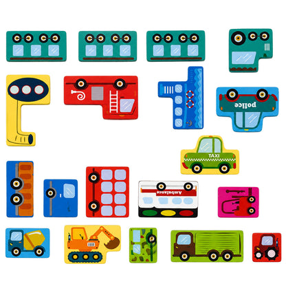 Dřevěné puzzle logická skladačka s vozidly 23 dílků