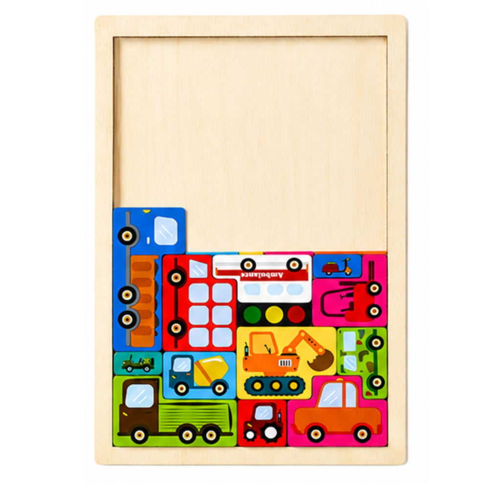 Dřevěné puzzle logická skladačka s vozidly 23 dílků