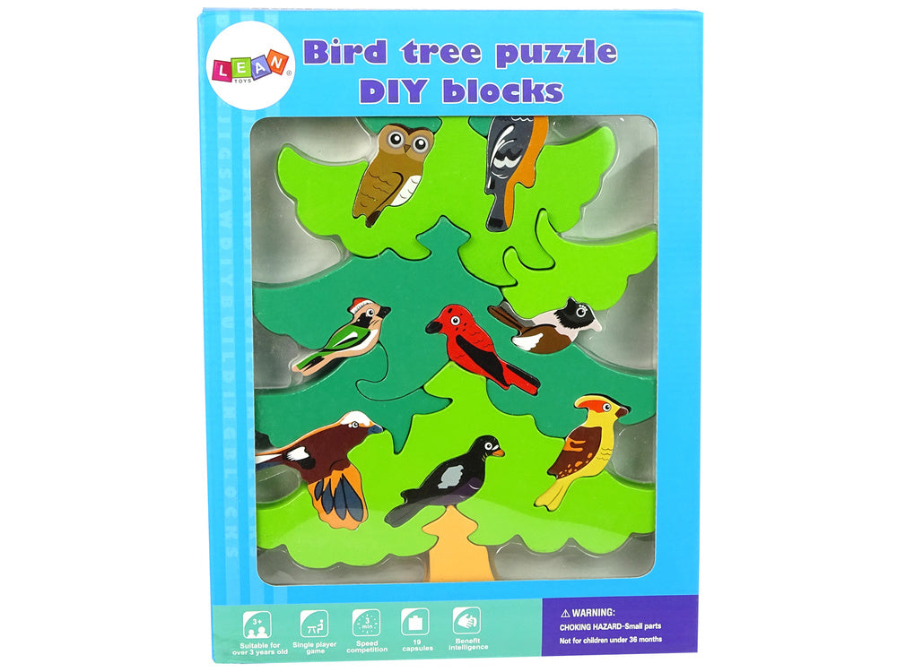 Dřevěné puzzle strom s ptáky 3D skládačka pro děti