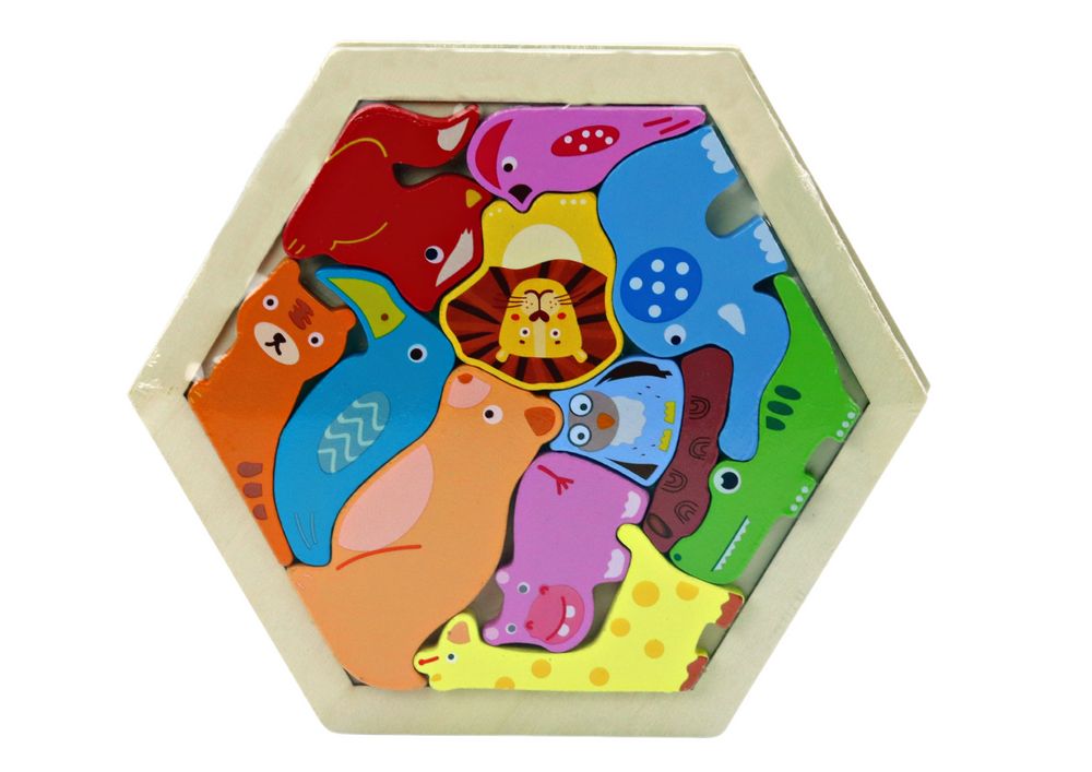 Dřevěné puzzle zvířátka 12 dílků – barevné logické