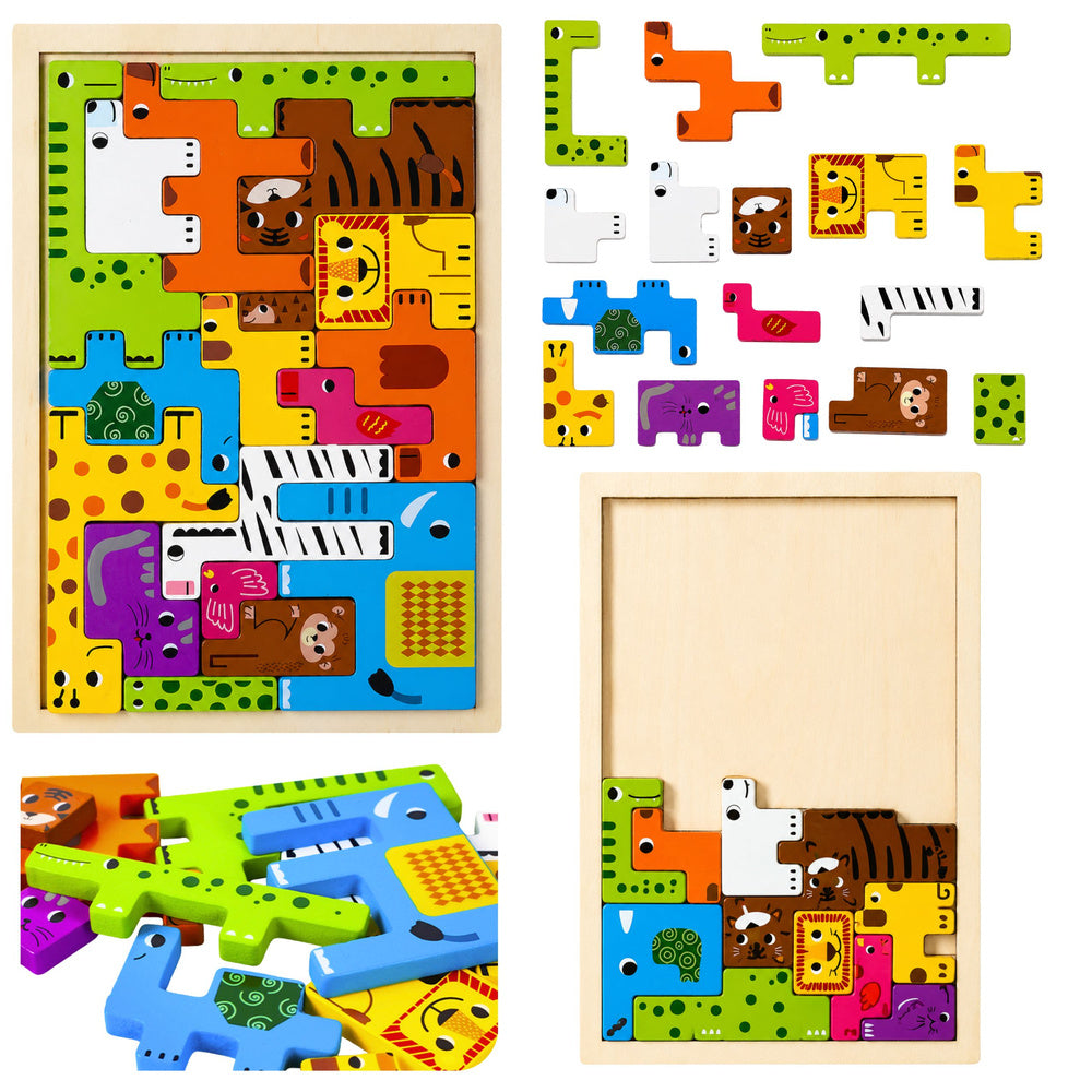 Dřevěné puzzle zvířátka 20 dílků – logická skládačka pro děti