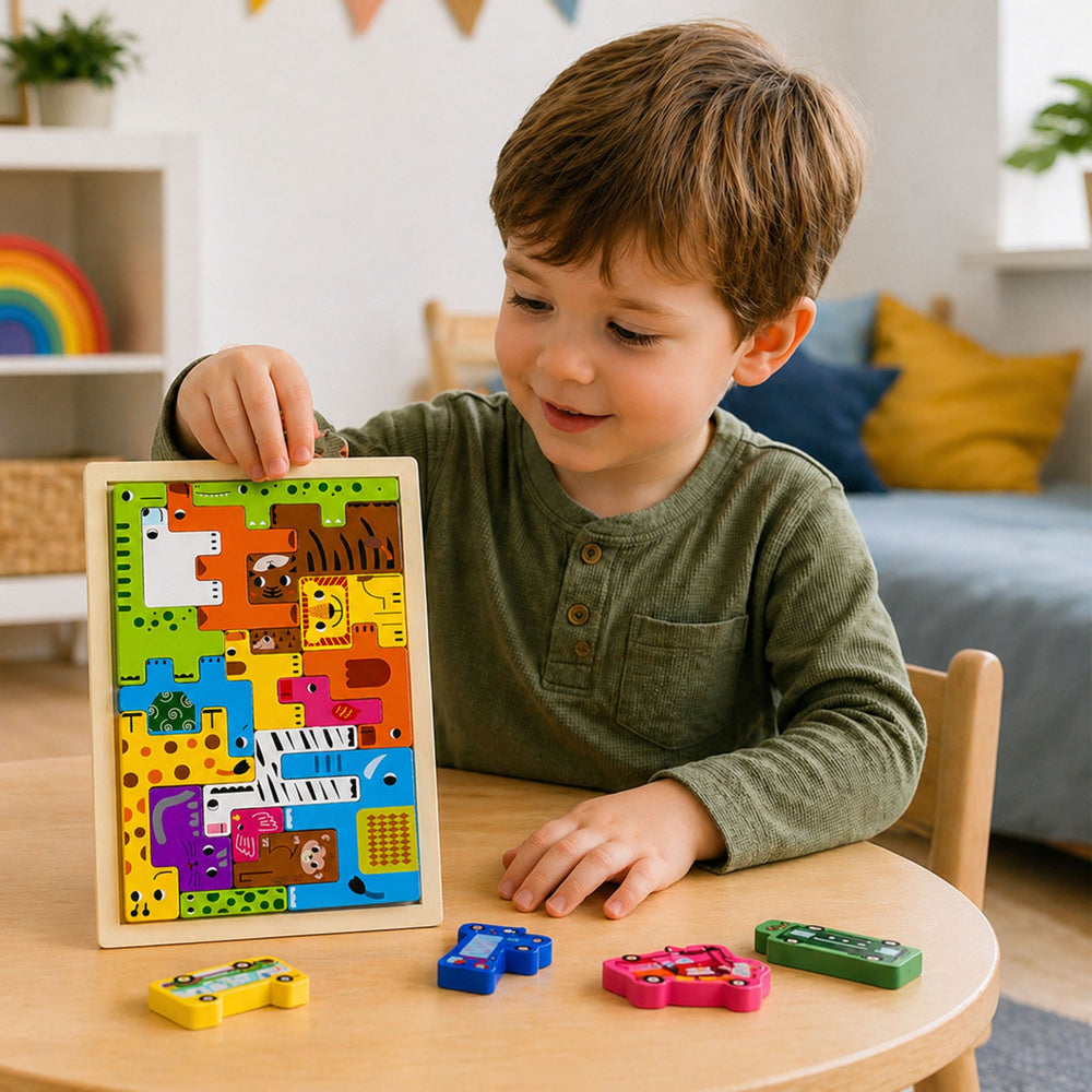 Dřevěné puzzle zvířátka 20 dílků – logická skládačka pro děti