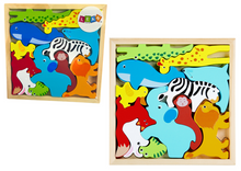Dřevěné puzzle zvířátka lev králík – 12 dílků pro děti 3 +