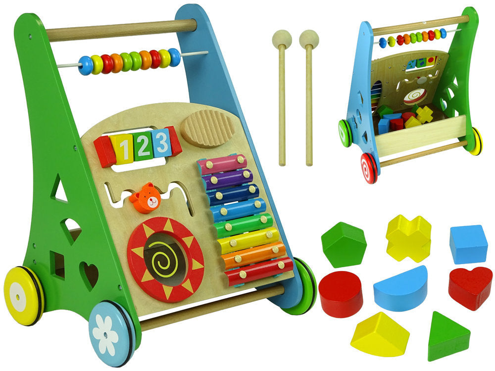 Dřevěný chodítko sorter geometrické tvary cymbálky korálky
