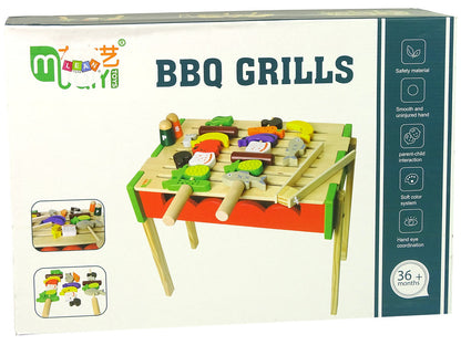 Dřevěný grill s příslušenstvím a špízy na grilování