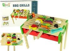 Dřevěný grill s příslušenstvím a špízy na grilování