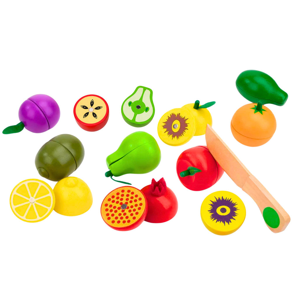 Dřevěný krájený set s ovocem a magnetickým nožem – 3+