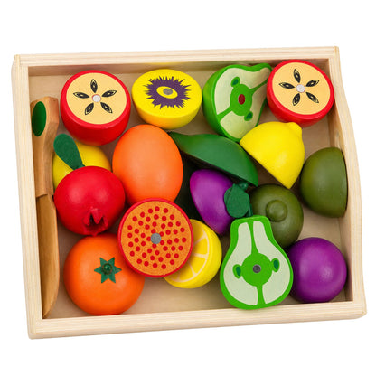Dřevěný krájený set s ovocem a magnetickým nožem – 3+
