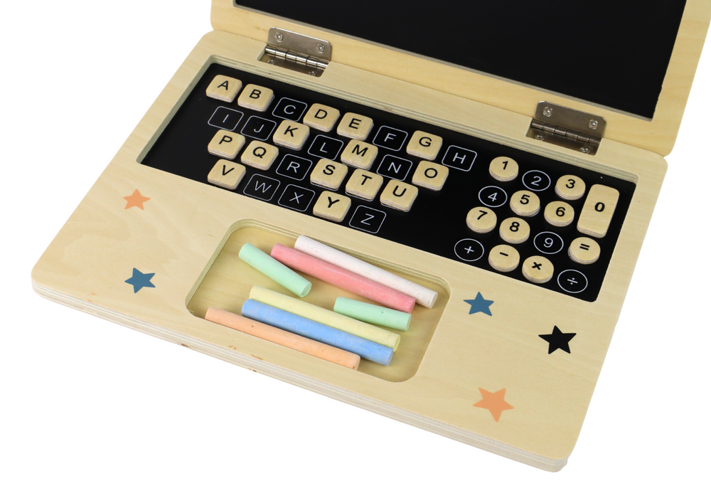 Dřevěný laptop s kreslicí tabulkou – s kostkami | dětská hračka