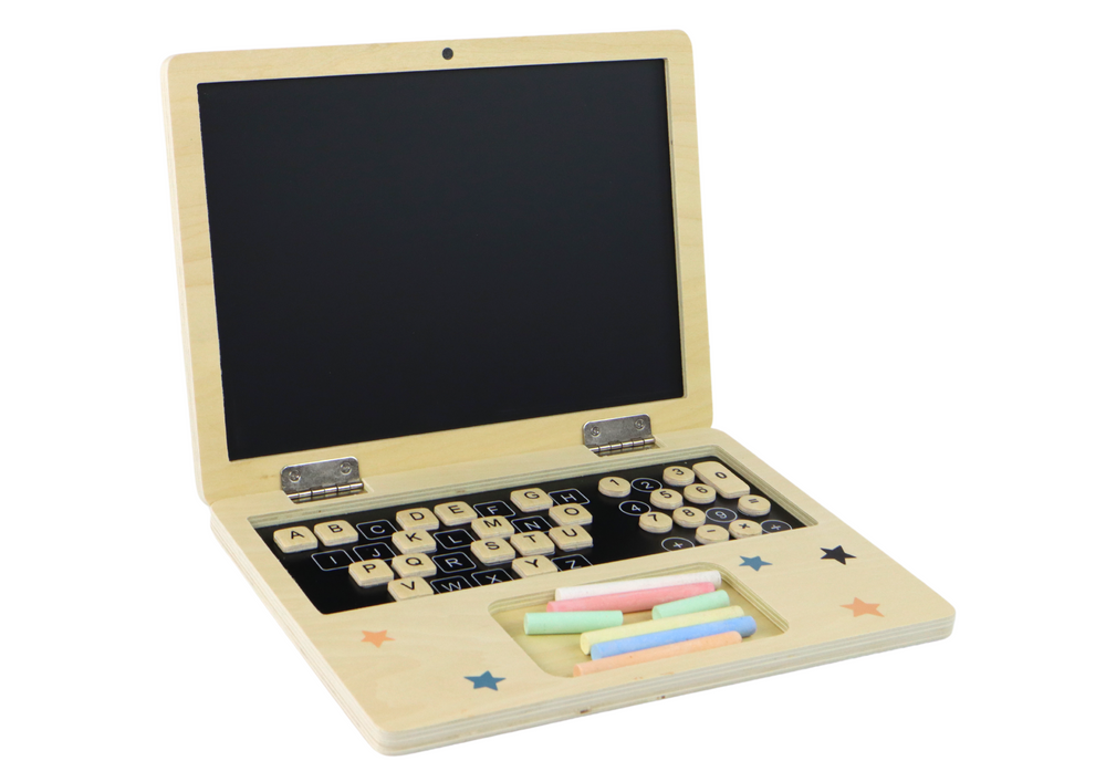 Dřevěný laptop s kreslicí tabulkou – s kostkami | dětská hračka