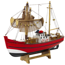 Dřevěný rybářský kuter – dekorační model 30cm | červený