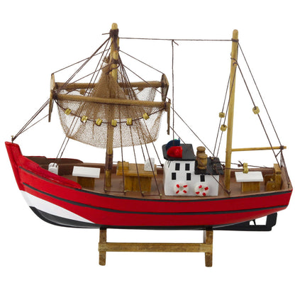 Dřevěný rybářský kuter – dekorační model 30cm | červený