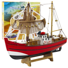 Dřevěný rybářský kuter – dekorační model 30cm | červený
