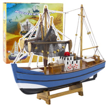 Dřevěný rybářský kuter – dekorační model 30cm | modrý